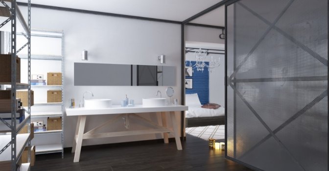 Łazienka oddzielona szybą